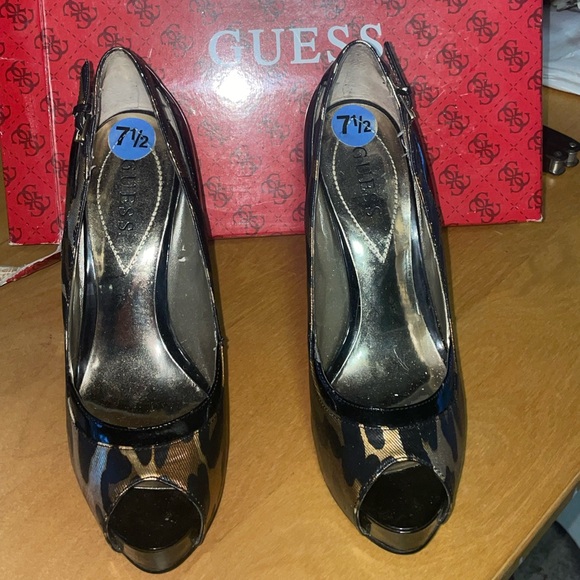 Guess Black Leopard Print High Heels - Picture 2 of 6